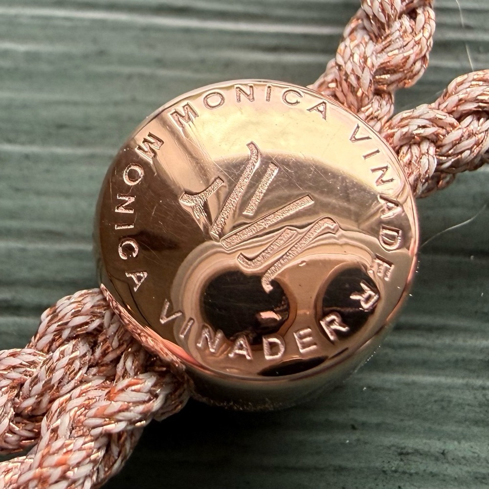 Monica Vinader Fiji Friendship Bracelet Rose Gold Metallic Pink Cord - Picture 5 of 10